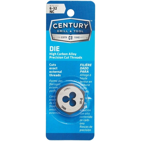 Century Drill & Tool Century Drill & Tool 6-32 National Coarse 1 In. Across Flats Fractional Hexagon Die 96102 - main